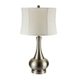 Benzara BM221625 Round Metal Base Table Lamp with Oval Shade, Set of 2, White and Silver