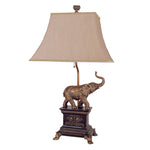 Benzara Metal Elephant Table Lamp with Cut Corner Rectangular Shade, Set of 4, Gold