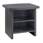 Benzara BM221639 Square Wooden End Table with 2 Open Shelves and Side Panel Support, Gray