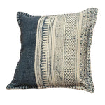 Benzara BM221658 18 x 18 Handwoven Cotton Accent Pillow with Block Print, Gray and White