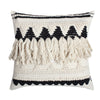 Benzara BM221678 20 x 20 Handwoven Cotton Accent Pillow with Fringe Details, White and Black
