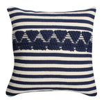 Benzara BM221681 18 x 18 Textured Cotton Accent Pillow with Stripe Print, White and Blue