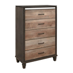 Benzara Two Tone 5 Drawer Wooden Chest with Grain Details and Mirror Trim, Brown