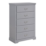 Benzara Transitional Style 5 Drawer Wooden Chest with Metal Drop Pulls, Gray