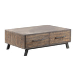 Benzara Rustic Plank Style Detailing Cocktail Table with 2 Drawers, Brown
