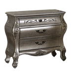 Benzara Traditional Bombe Shaped 3 Drawer Nightstand with Cabriole Legs, Silver