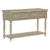Benzara Transitional 2 Drawer Sofa Table with Shelf and Turned Legs, Taupe Brown