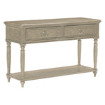 Benzara Transitional 2 Drawer Sofa Table with Shelf and Turned Legs, Taupe Brown