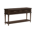 Benzara 2 Drawer Traditional Plank Style Sofa Table with Turned Legs, Cherry Brown