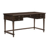 Benzara 3 Drawer Wooden Plank Style Writing Desk with Turned Legs, Cherry Brown