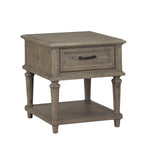 Benzara 1 Drawer Traditional Plank Style End Table with Turned Legs, Taupe Brown