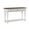 Benzara 3 Drawer Sofa Table with Turned Legs and Round Knob,Antique White and Brown