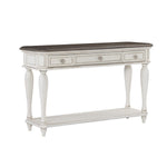 Benzara 3 Drawer Sofa Table with Turned Legs and Round Knob,Antique White and Brown
