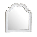 Benzara Scalloped Design Wooden Frame Mirror with Distressed Detail, Antique White
