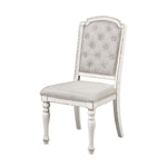 Benzara Fabric Side Chair with Button Tufted Back, Set of 2, Antique White and Gray