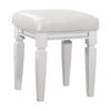 Benzara Leatherette Padded Vanity Stool with Tapered Legs and Mirror Trim, White