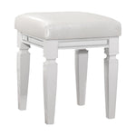 Benzara Leatherette Padded Vanity Stool with Tapered Legs and Mirror Trim, White