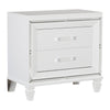 Benzara 2 Drawer Wooden Nightstand with Acrylic Bar Pulls and Mirror Trim, White