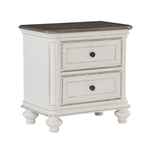 Benzara 2 Drawer Wooden Nightstand with Distressed Details, Antique White and Brown