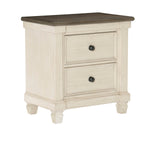 Benzara 2 Drawer Wooden Nightstand with Tapered Feet, Antique White and Brown