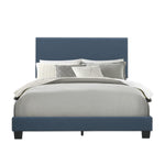 Benzara Platform Style Fabric Upholstered Full Bed with Tapered Feet, Blue