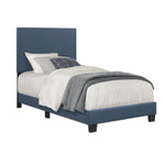 Benzara Platform Style Fabric Upholstered Twin Size Bed with Tapered Feet, Blue