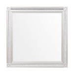 Benzara Wooden Square Mirror with Carvings and BevelLed Edges, Silver
