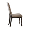Benzara Wooden Side Chair with Padded Seat and Nailhead Trims, Brown and Beige