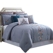Benzara Odense 8 Piece Queen Comforter Set with Floral Embroidery, Multicolor