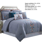 Benzara Odense 8 Piece Queen Comforter Set with Floral Embroidery, Multicolor