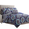 Benzara Split 8 Piece Reversible Printed California King Complete Bed Set ,Blue