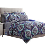 Benzara Split 8 Piece Reversible Printed California King Complete Bed Set ,Blue