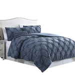 Benzara Marseille 5 Piece King Comforter Set with Pinch Pleated Design, Blue