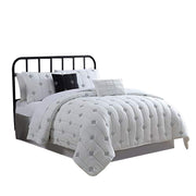 Benzara Bucharest 5 Piece Embroidered Queen Comforter Set with Pleats, White