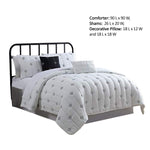 Benzara Bucharest 5 Piece Embroidered Queen Comforter Set with Pleats, White