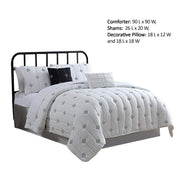 Benzara Bucharest 5 Piece Embroidered Queen Comforter Set with Pleats, White
