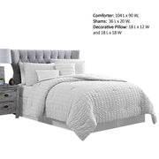 Benzara Valletta 5 Piece Stitched Square Pattern King Comforter Set, White