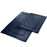 Benzara Nantes 2 Piece Fabric Bath Mat with Non Slippery Back , Dark Blue