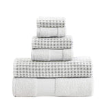 Benzara Porto 6 Piece Dual Tone Towel Set with Jacquard Grid Pattern , White
