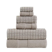 Benzara Porto 6 Piece Dual Tone Towel Set with Jacquard Grid Pattern , Beige