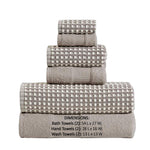 Benzara Porto 6 Piece Dual Tone Towel Set with Jacquard Grid Pattern , Beige
