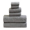 Benzara Granada 6 Piece Towel Set with Jacquard Stripe Pattern , Dark Gray