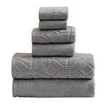 Benzara Granada 6 Piece Towel Set with Jacquard Stripe Pattern , Dark Gray