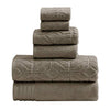 Benzara Granada 6 Piece Towel Set with Jacquard Stripe Pattern , Taupe Brown