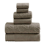 Benzara Granada 6 Piece Towel Set with Jacquard Stripe Pattern , Taupe Brown