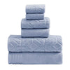 Benzara Granada 6 Piece Yarn Dyed Towel Set with Jacquard Stripe Pattern ,Blue