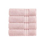 Benzara Bergamo 4 Piece Spun loft Towels with Stripes and Twill Weave , Pink
