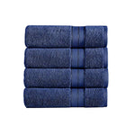 Benzara Bergamo 4 Piece Spun loft Towels with Stripe and Twill Weave ,Dark Blue