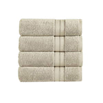 Benzara Bergamo 4 Piece Spun loft Fabric Towels with Striped Pattern , Cream