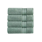 Benzara Bergamo 4 Piece Spun loft Fabric Towels with Striped Pattern , Green